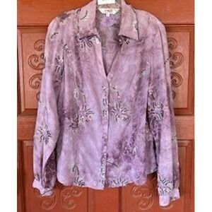 Roper Western Shirt Snap Purple Floral Sequin Embellished Sheer Top Rodeo Size L
